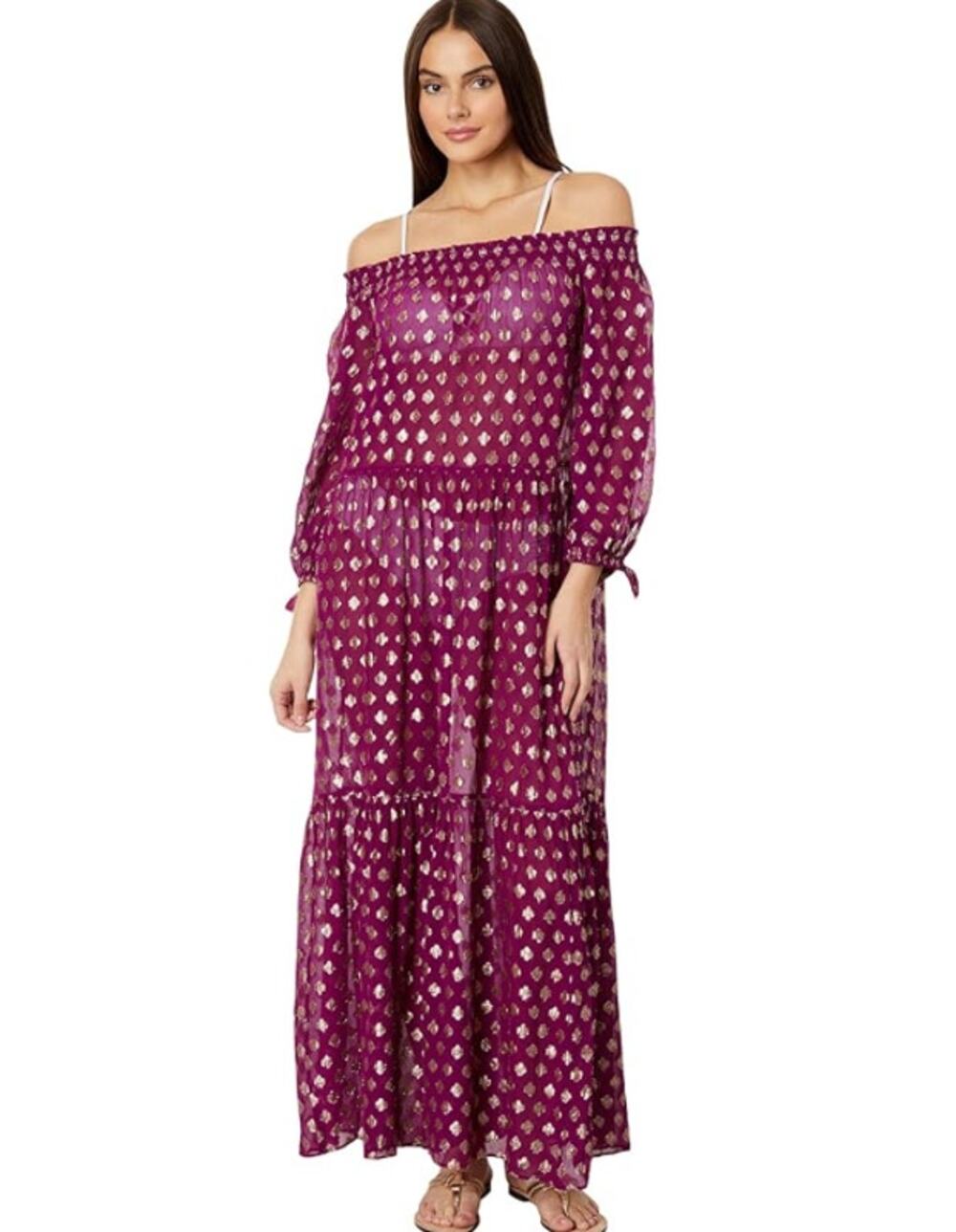 LILLY PULITZER Womens Dayla Maxi Cover-Up Dress XL Dark Red Cherry Gold NWT